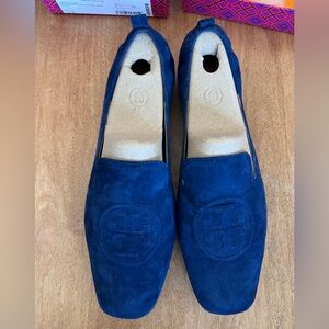 Tory Burch Leigh Navy Blue Suede Loafers